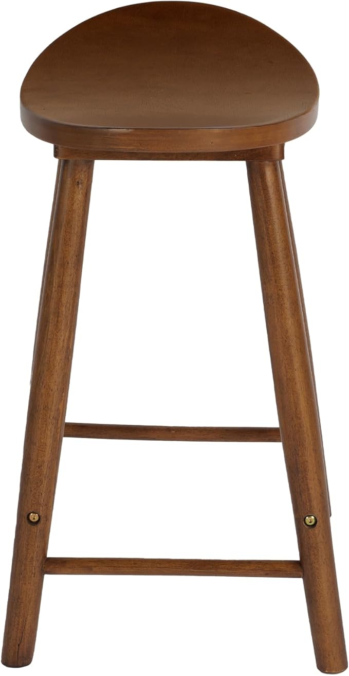 Nora 30" Backless Bar Stool, Saddle Seat Design, Solid Rubber Wood Frame with Rich Brown Finish, Perfect for Kitchen Counter, Bar Area, or High Dining Spaces