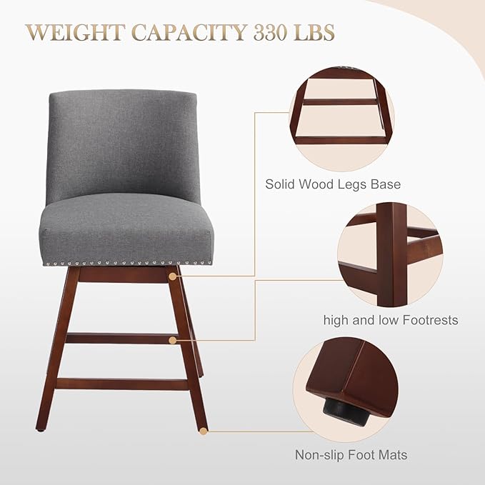 Counter Height Barstools Set of 4,360° Swivel Bar Stools with Back,26 inch Modern Counter barstools,Upholstered Bar Tall Stools for Kitchen Counter,Kitchen Island,Bar, Home (Dark Gray, SET OF 4)