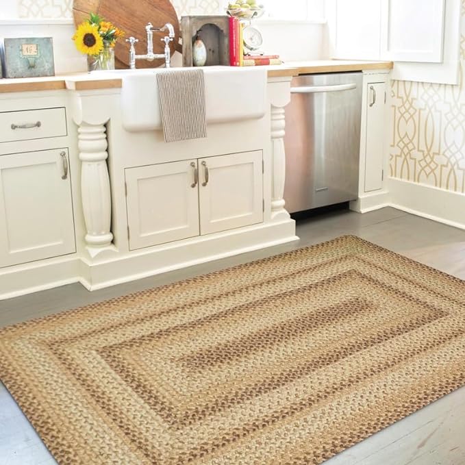 Cookie Dough Brown Small Braided Rugs, 2x3' Rectangle - Handmade with Jute, Warm Country Rustic Decor, Perfect for Laundry Rooms, Bathrooms and Entryways - Durable and Easy to Clean