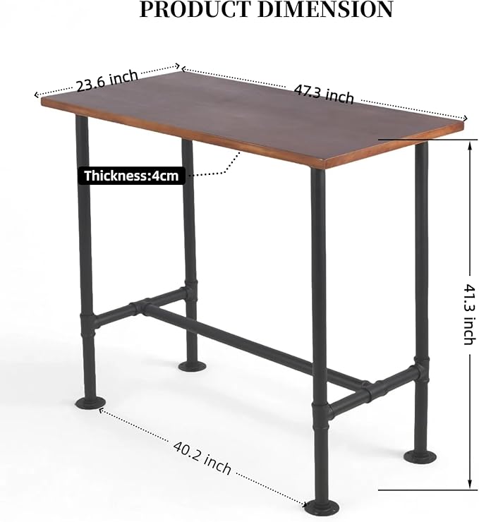 Industrial 41.3inch Height Bar Table Vintage Pipe Design Bistro Table Rustic Kitchen Dining Breakfast Desk Farmhouse Office Computer Desk Wooden Top Pub Coffee Table