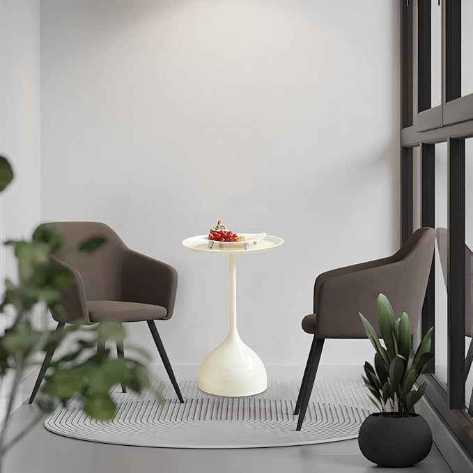Kelligo Side Table Set of 2, Round Side Table with Screw Connections, Small End Tables for Narrow Areas, Small Tables for Living Rooms, Bedrooms, Cafeterias and Outdoors, White