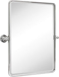 TEHOME 20 x 24 inch Farmhouse Chrome Metal Framed Pivot Rectangle Bathroom Mirror Rounded Rectangluar Tilting Beveled Vanity Mirrors for Wall