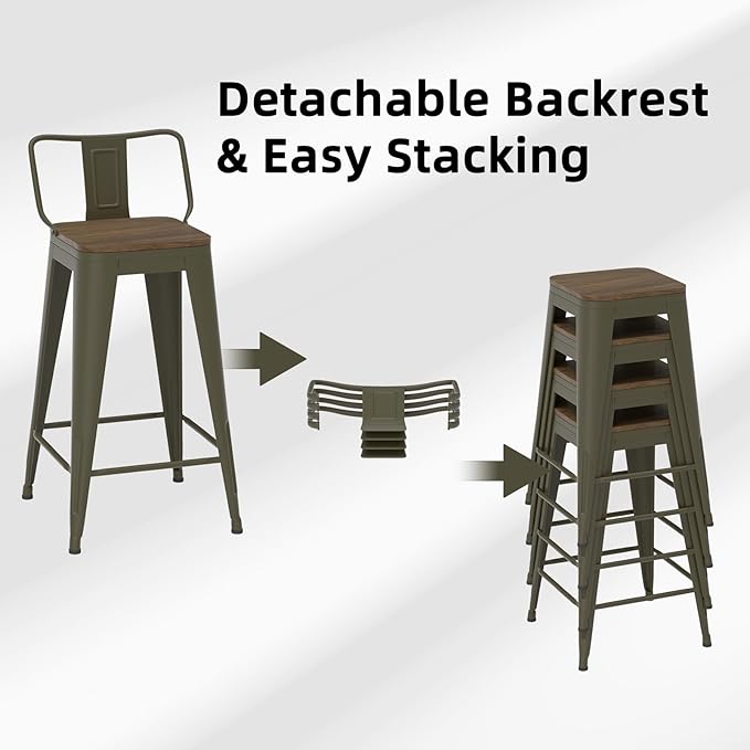30 Inch Swivel Bar Stools Set of 4, Counter Height Bar Stools with Low Back, Metal Industrial Bar Chairs for Kitchen Island (Rusty)