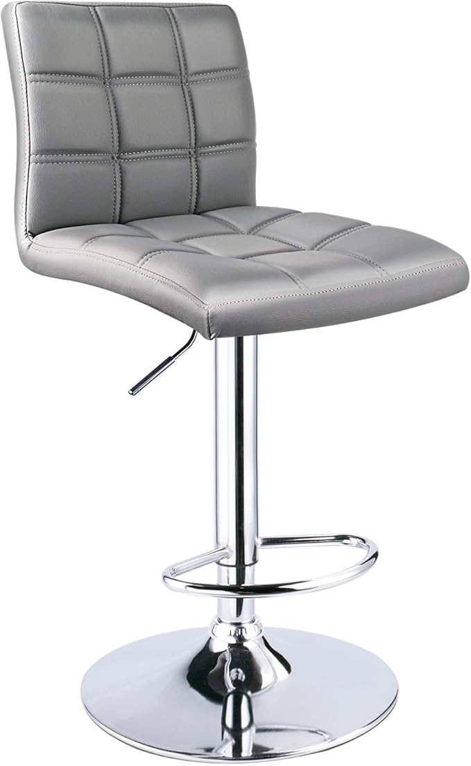 Leopard Modern Square Back PU Leather Adjustable Bar Stools with Back, Set of 2, Counter Height Swivel Stool (Light Grey)