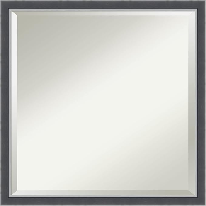 Amanti Art Black Bathroom Mirror for Over Sink, 22x22 Eva Black Silver Thin Square Vanity Mirror, Medium Modern Contemporary Frame, Hangs Horizonally and Vertically, Bathroom Wall Decor, Beveled Edge