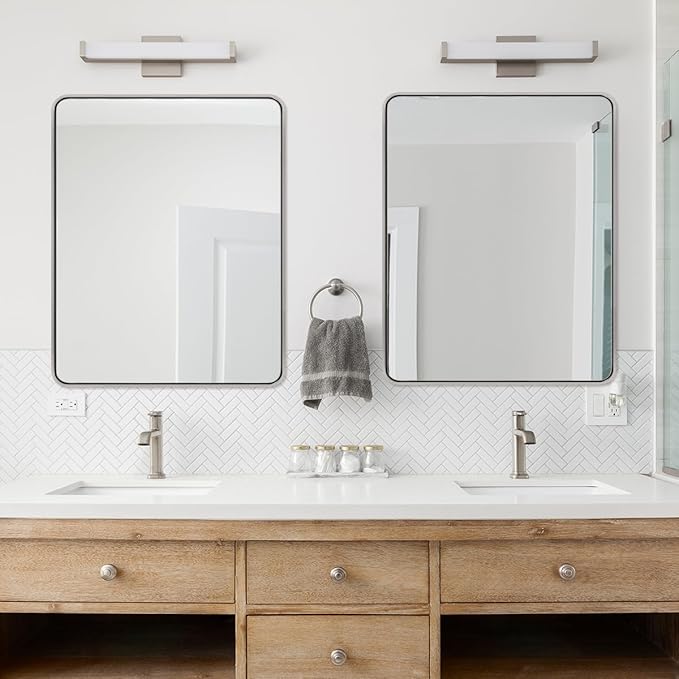 ANDY STAR 40x32 Inch Chrome Mirror for Bathroom, Chrome Bathroom Vanity Mirror, Rounded Rectangle Mirror, Anti-Rust SUS304, Seamless Tube Metal Frame, 1’’ Deep Wall Mounted Vertically/Horizontal
