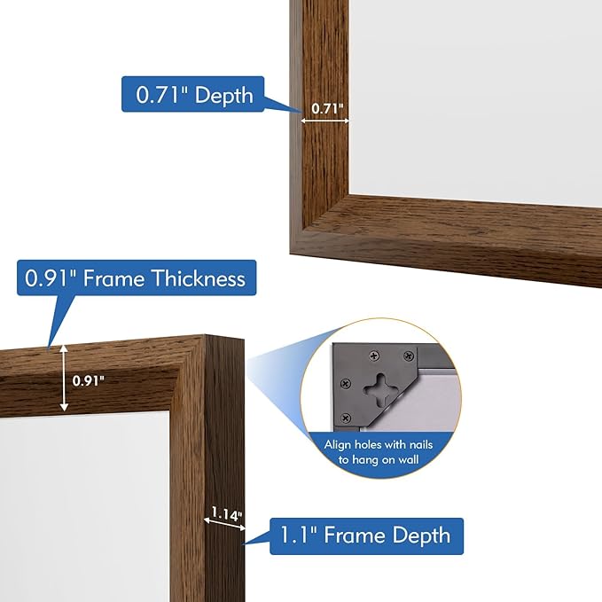 40x36 Inch Rectangle Bathroom Mirror, Walnut Wood Grain Framed, Anti-Rust & 4mm Tempered Glass, Horizontal/Vertical Hanging Vanity Mirror for Bathroom & Bedroom