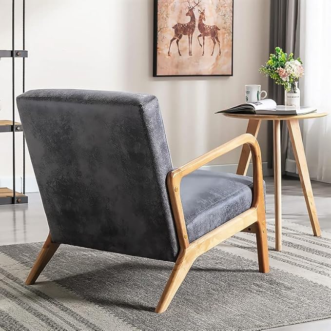 Container Furniture Direct Classic Comfortable Reading Small Modern Boho Microfiber Upholstered Lounge Armchair for Living Room, Reading, Bedroom, Office, and Small Spaces in Grey