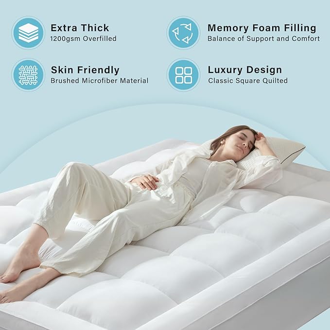 Anluoer Twin Mattress Topper, Memory Foam Pillow Top Mattress Topper for Back Pain, Extra Thick Breathable Mattress Pad with 8-21" Deep Pocket, 39x75 Inches, White