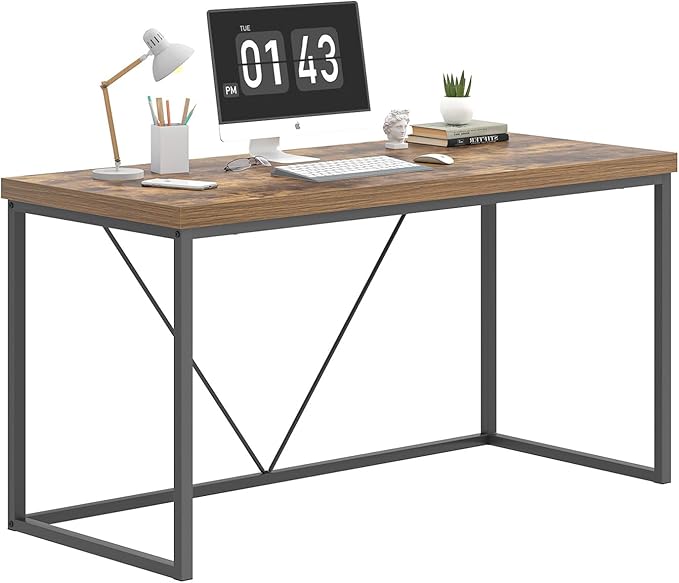 EXCEFUR Industrial Computer Desk, Wood and Metal Home Office Desk, Writing Study Work PC Table for Living Room Bedroom, Rustic Brown, 53 inch