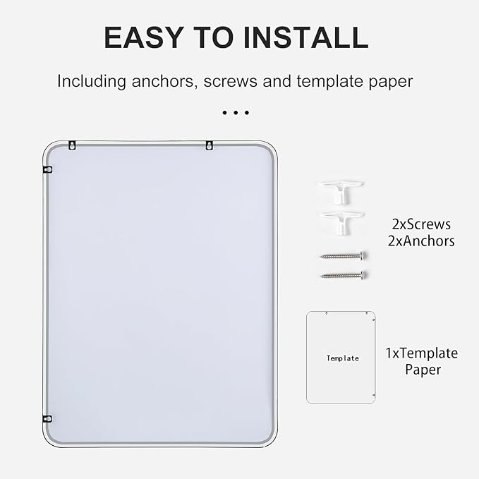 24"x36" Bathroom Wall Mirror with Matte Black Metal Frame & HD Glass, Copper-Free Mirrors Modern Rectangle Round Corner Framed Vanity Mirror - Horizontal or Vertical Installation
