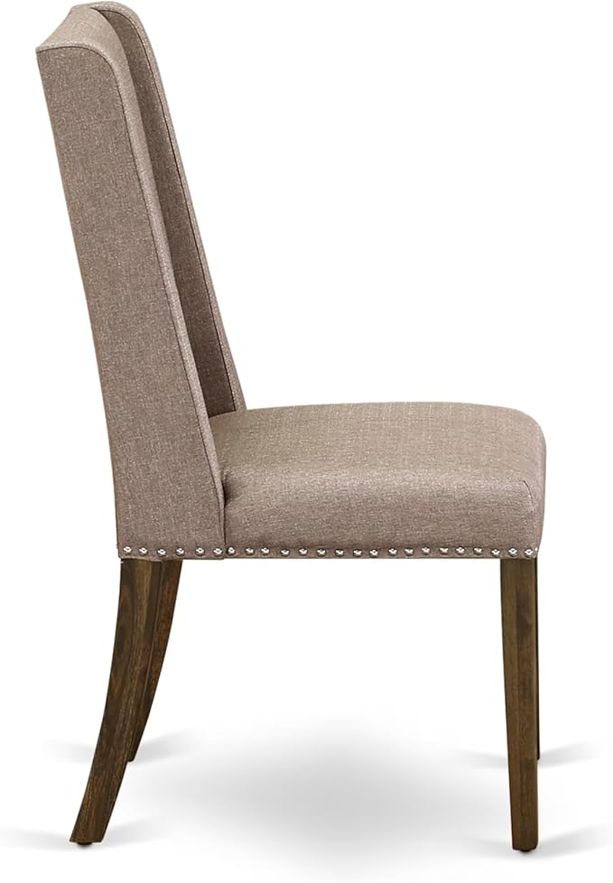 East West Furniture V727FL716-9 9 Piece Modern Dining Table Set Includes a Rectangle Wooden Table with V-Legs and 8 Dark Khaki Linen Fabric Parsons Dining Chairs, 40x72 Inch, Multi-Color