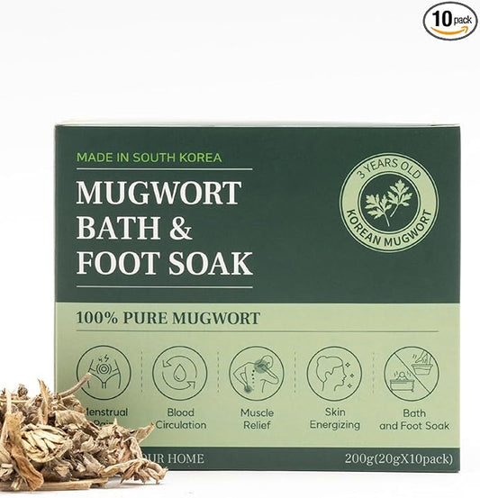 Monage Korean Organic Mugwort Bath and Foot Soak (10 Pack) Natural Home Spa Therapy with Traditional Korean Healing Properties and Relaxation Benefits, Skin Soothing, Muscle Relief, Korean Skin Care