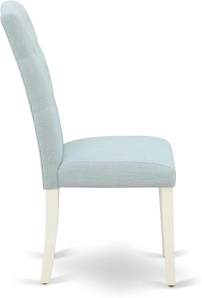 East West Furniture X027CE215-9 9 Piece Dining Table Set Includes a Rectangle Dining Room Table with X-Legs and 8 Baby Blue Linen Fabric Upholstered Parson Chairs, 40x72 Inch, Multi-Color