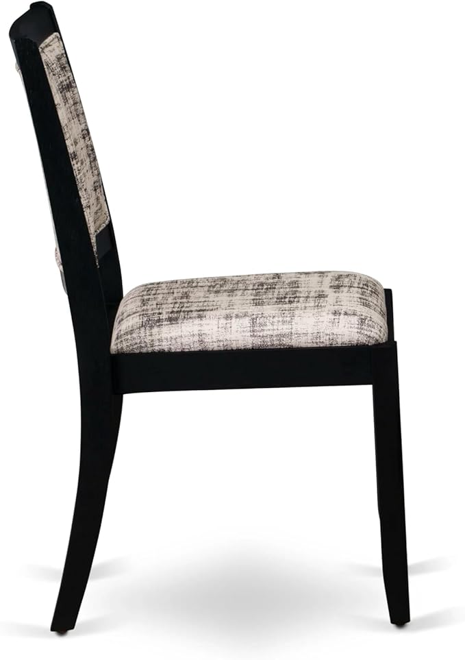 East West Furniture LGX27-BLK-30 -7 Piece Dining Set Includes a Rectangular Kitchen Table with Black Tabletop and 6 Stackable Polyester Fabric Chairs, Black