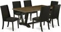 East West Furniture V677FL624-7 7 Piece Dinette Set Consist of a Rectangle Dining Room Table with V-Legs and 6 Black Linen Fabric Upholstered Parson Chairs, 40x72 Inch, Multi-Color
