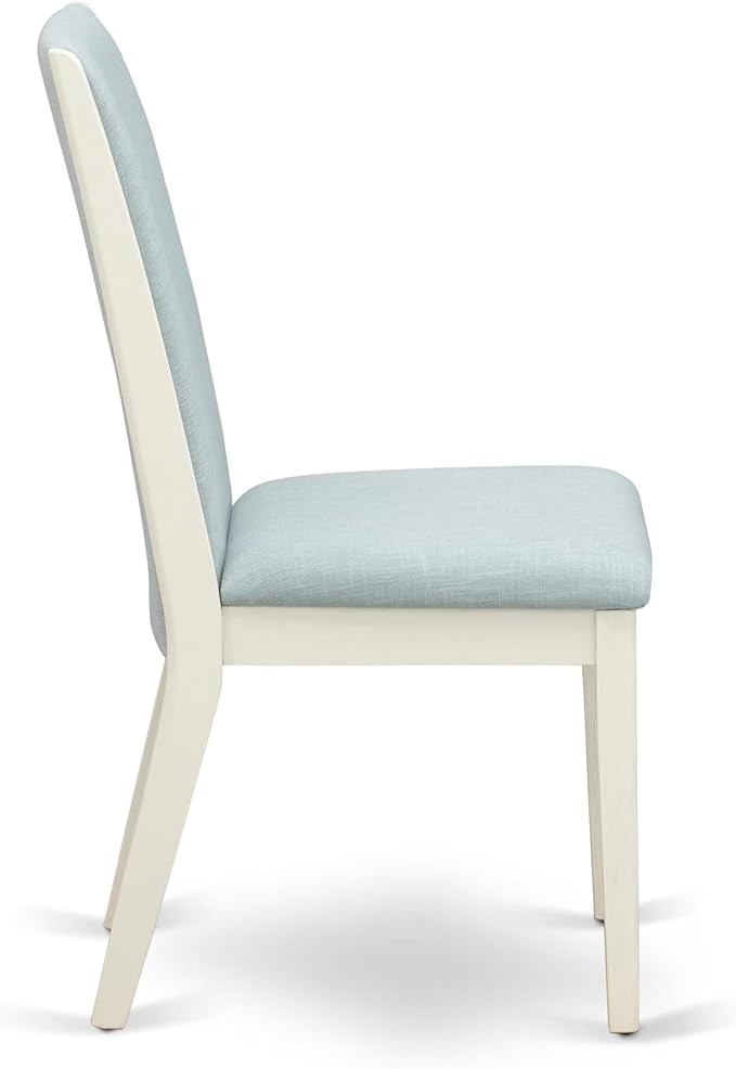 East West Furniture V027LA015-5 5 Piece Dining Room Table Set Includes a Rectangle Kitchen Table with V-Legs and 4 Baby Blue Linen Fabric Parson Dining Chairs, 40x72 Inch, Multi-Color