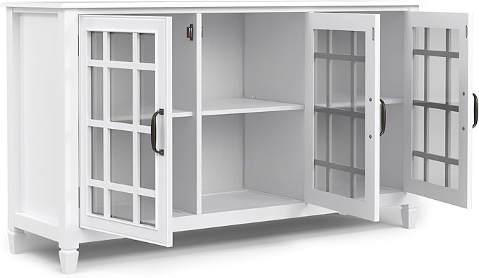SIMPLIHOME Connaught SOLID WOOD 60 inch Wide Traditional Wide Storage Cabinet Buffet in White for the Living Room, Entryway and Family Room