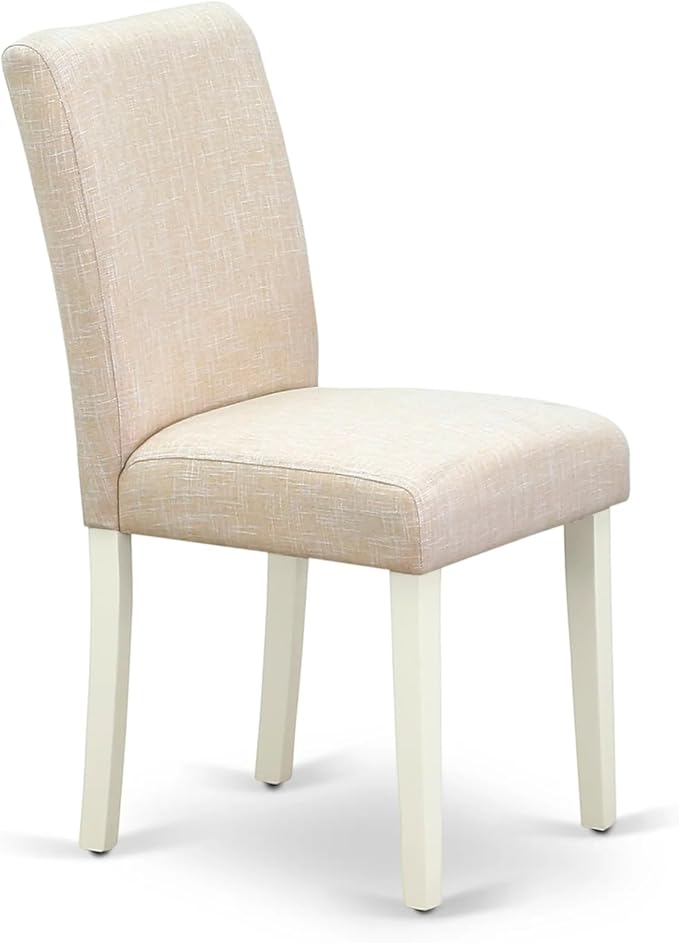 East West Furniture ANAB5-LWH-02 5 Piece Dining Table Set for 4 Includes a Round Kitchen Table with Pedestal and 4 Light Beige Linen Fabric Upholstered Chairs, 36x36 Inch, Linen White