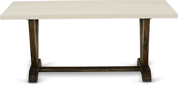 East West Furniture V727MZN32-9 9 Piece Dining Room Furniture Set Includes a Rectangle Dining Table with V-Legs and 8 Light Beige Linen Fabric Upholstered Chairs, 40x72 Inch, Multi-Color