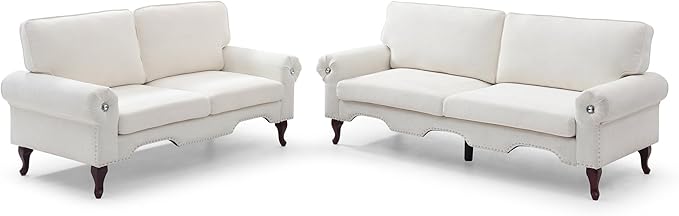 2 Piece Sectional Sofa Set, 2+3 Seat Convertible Couch with Movable Pillows, Upholstered Couches for Living Room, Beige