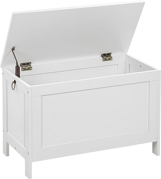 HOOBRO Toy Box, Retro Wooden Look Storage Chest with Safety Hinge, Entryway Storage Bench Supports 220 lb, 29.9 x 15.7 x 18.9 Inches Toy Chest Organizer, Easy Assembly (White) WT75CW01G1