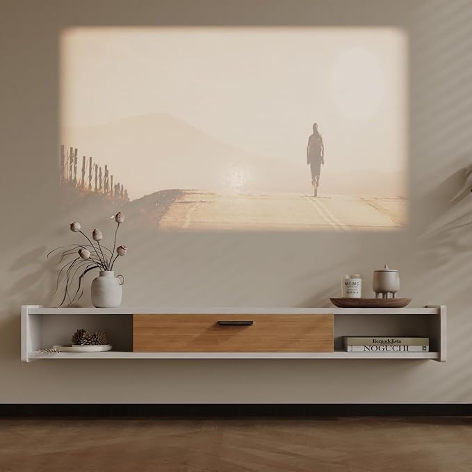 55'' Floating TV Stand,Wall Mounted TV Console,Floating TV Cabinet,Under TV Shelf for Bedroom Living Room(White)