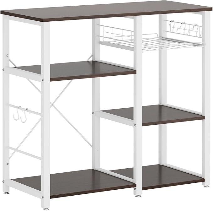 soges 3-Tier Kitchen Baker's Rack, Utility Microwave Oven Stand with Storage, Coffee Bar Station, Workstation Kitchen Shelf Cart, Walnut Black