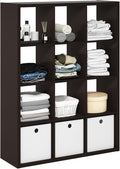 Furinno Cubicle Open Back Decorative Cube Storage Organizer, 12-Cube, Black Dark Oak