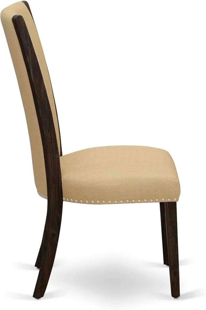East West Furniture V777VE703-9 9 Piece Dining Room Table Set Includes a Rectangle Dining Table with V-Legs and 8 Brown Linen Fabric Upholstered Parson Chairs, 40x72 Inch, Multi-Color