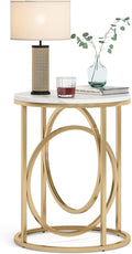 Tribesigns Round End Table for Living Room, Modern Marble Side Table with Gold Metal Frame, White and Gold Accent Table, 26-Inch Tall Narrow Nightstand for Bedroom