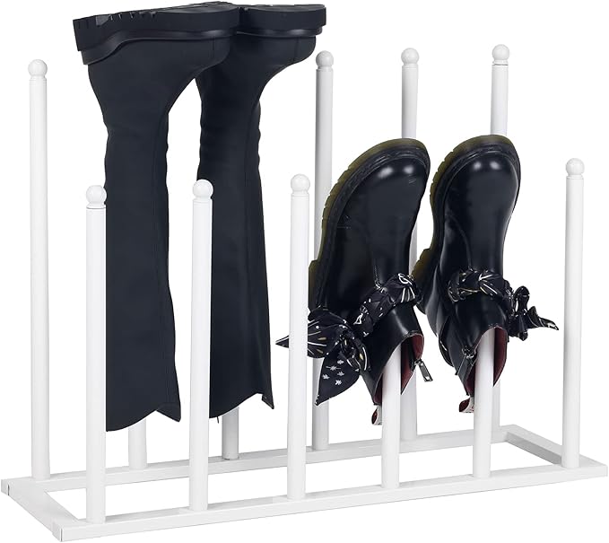 MyGift Modern White Metal Free Standing Boot Shoe Rack Organizer, Tall Boot Shaper Storage Stand, Holds up 6 Pairs of Tall Boots