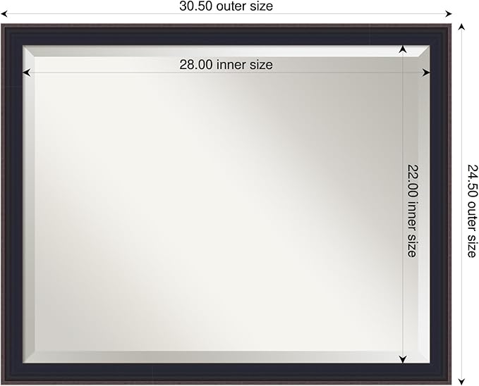 Amanti Art Black Bathroom Mirror for Over Sink, 25x31 Havana Black Bronze Rectangle Vanity Mirror, Large Casual Frame, Hangs Horizonally and Vertically, Bathroom Wall Decor, Beveled Edge