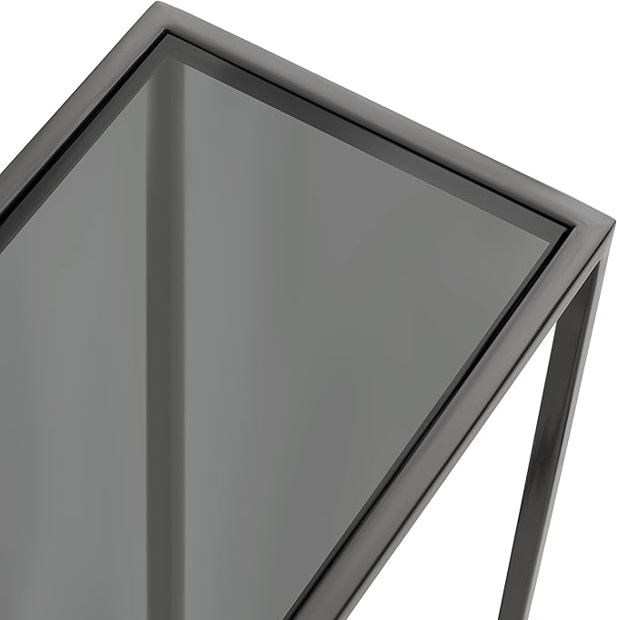 Kate and Laurel Jaspur Modern Narrow End Table, 16 x 8 x 24, Tinted Glass and Gray Metal, Decorative Contemporary Glass and Metal Side Table for Use as Bedroom Nightstand or Living Room Accent