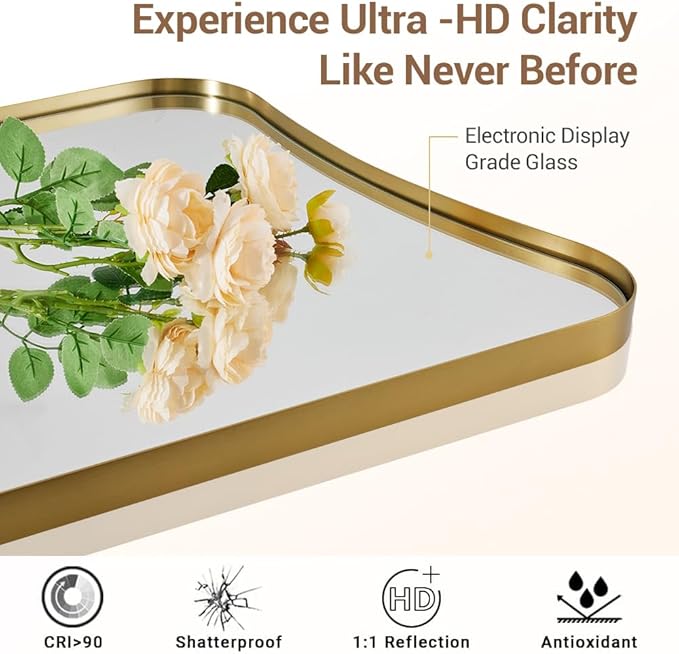 ANDY STAR 24x40 Inch Mirror, Brushed Gold Bathroom Mirror for Over Sink, Large Decorative Wall Mirror with Stainless Steel Frame, Anti-Rust, Italian Luxury Style Home Decor