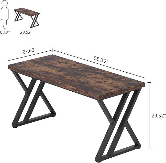 LITTLE TREE 55 Inch Large Simple Industrial Computer Desk Study Writing Table Home Office Workstation,Rustic Brown