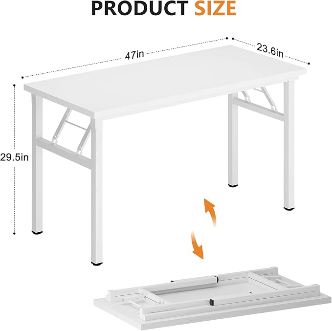 Folding Desk, 47 inch No Assembly Folding Desks for Small Spaces, Sturdy Foldable Computer Desk, Functional Home Office Desks, Study Writing Desk Office Table Workstation for Home Office Outdoor