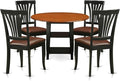 East West Furniture SUAV5-BCH-LC 5 Piece Dining Table Set for 4 Includes a Round Kitchen Table with Dropleaf & Shelves and 4 Faux Leather Dining Room Chairs, 42x42 Inch, Black & Cherry