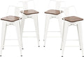 24 Inch Swivel Bar Stools Set of 4 with Backs Counter Height Industrial Metal Barstools Island Bar Chairs for Home Kitchen Dining Room (Swivel 24 inch, White Wooden)
