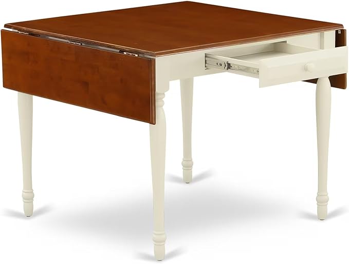 East West Furniture MZNI3-WHI-W 3 Piece Modern Dining Table Set Contains a Rectangle Wooden Table with Dropleaf and 2 Kitchen Dining Chairs, 36x54 Inch, Buttermilk & Cherry