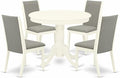 East West Furniture ANLA5-LWH-06 5 Piece Dining Room Furniture Set Includes a Round Kitchen Table with Pedestal and 4 Shitake Linen Fabric Parsons Dining Chairs, 36x36 Inch, Linen White