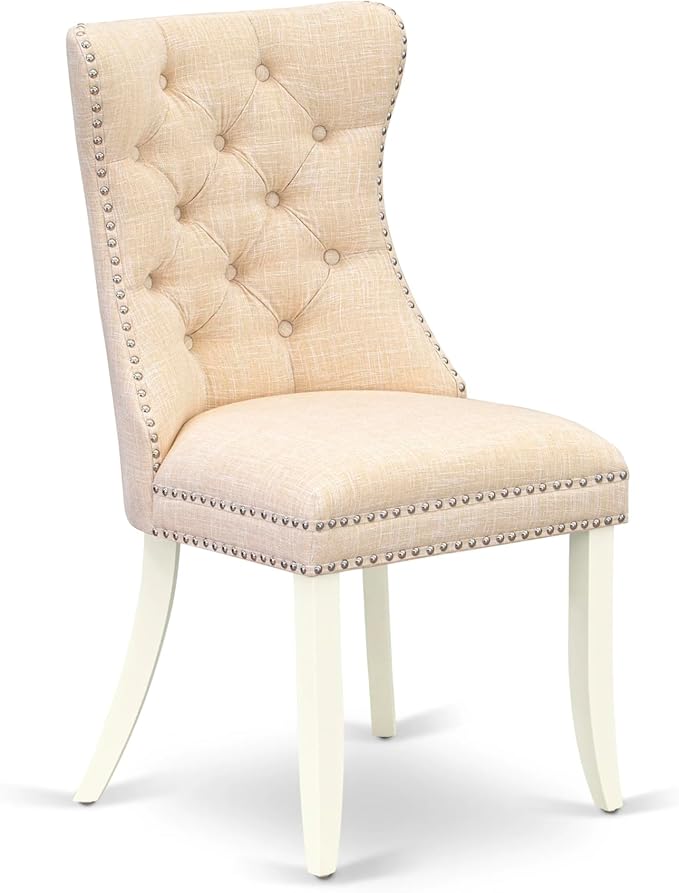 East West Furniture LGDA5-LWH-32 5 Piece Dining Table Set Includes a Rectangle Wooden Table with Butterfly Leaf and 4 Polyester Fabric Upholstered Chairs, 42x84 Inch, linen white