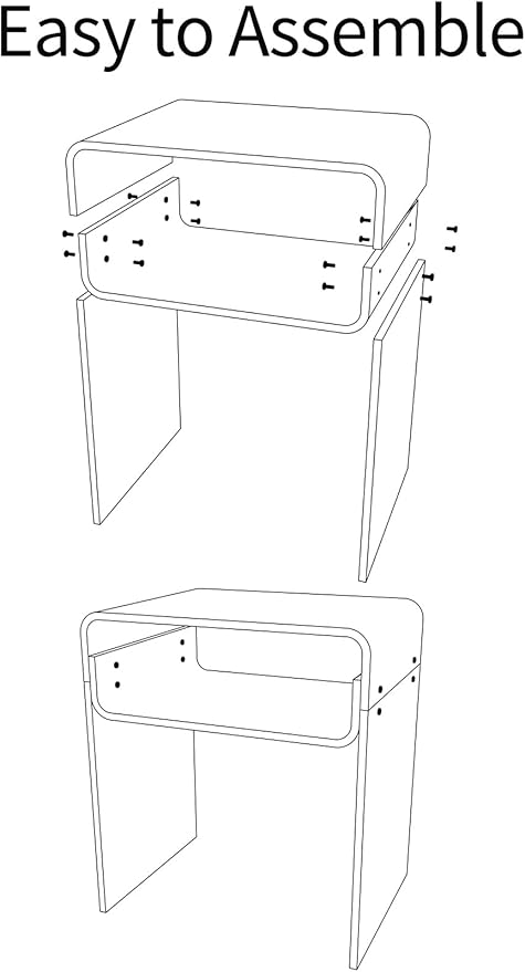 Clear Acrylic End Table 2-Tier Bedside Nightstand for Living Room Bedroom Home Decor (Black)