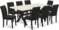 East West Furniture X627AB624-9 9 Piece Dining Set Includes a Rectangle Dining Room Table with X-Legs and 8 Black Color Linen Fabric Upholstered Parson Chairs, 40x72 Inch, Multi-Color