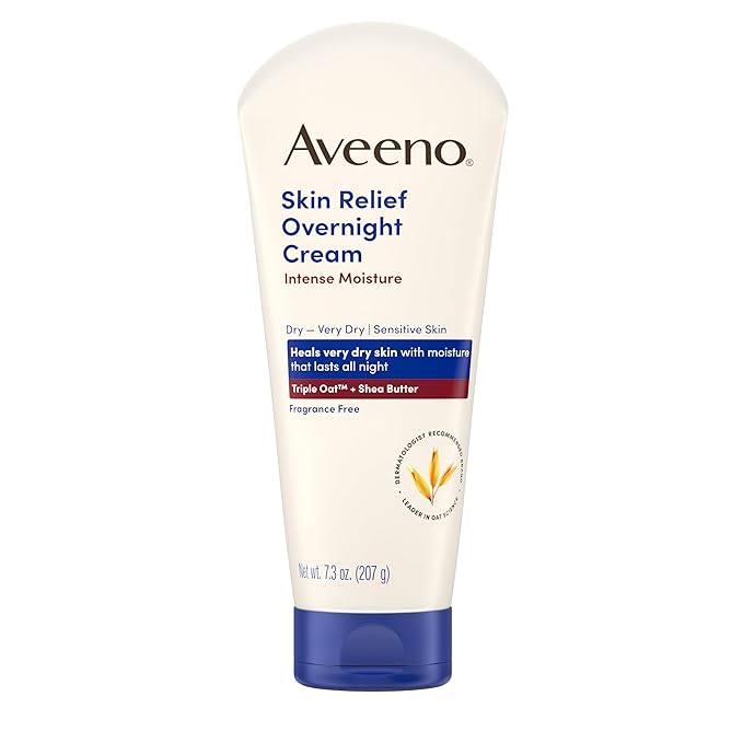Aveeno Skin Relief Overnight Intense Moisture Cream with Triple Oat Complex & Natural Shea Butter, Therapeutic Dimethicone Skin Protectant for Dry Itchy Relief, Fragrance-Free, 7.3 oz, 3 Pack