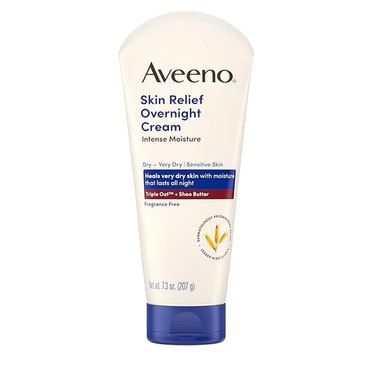 Aveeno Skin Relief Overnight Intense Moisture Cream with Triple Oat Complex & Natural Shea Butter, Therapeutic Dimethicone Skin Protectant for Dry Itchy Relief, Fragrance-Free, 7.3 oz, 3 Pack