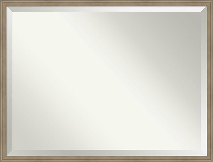 Amanti Art Brown Bathroom Mirror for Over Sink, 32x42 Florence Light Brown Rectangle Vanity Mirror, X-Large Casual Frame, Hangs Horizonally and Vertically, Bathroom Wall Decor, Beveled Edge