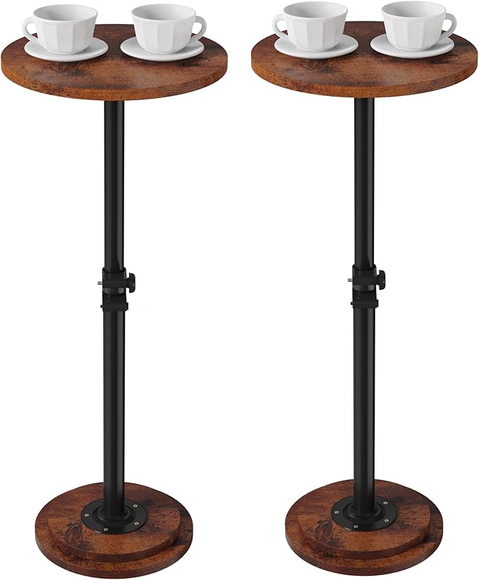 2Pack Drink Table - 360° Swivel Height Adjustable for Small Spaces, Round Side Martini Pedestal Table for Sofa Couch, Living Room, Bedroom, Vintage