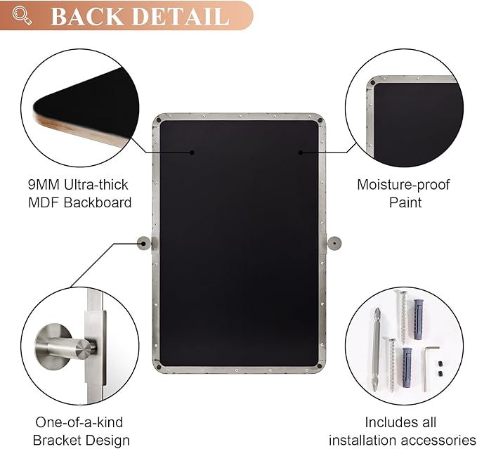 MOON MIRROR Brushed Nickel Pivot Mirror for Bathroom, Tilt Rounded Rectangle Bathroom Vanity, Overall 24.33 x 30 in (Mirror 20x 30 in)