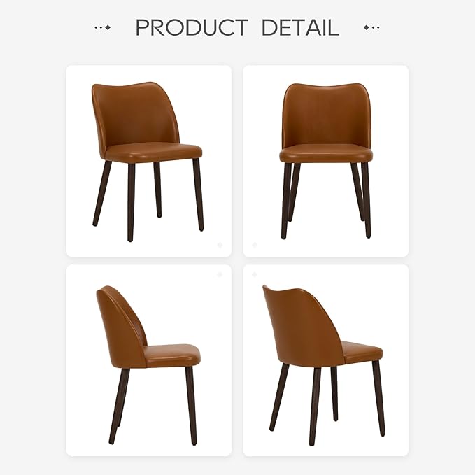 COLAMY Upholstered Dining Chairs Set of 4, Modern PU Leather Dining Room Kitchen Side Chair with Padded Seat and Wood Legs Restaurant/Cafe,Light Brown